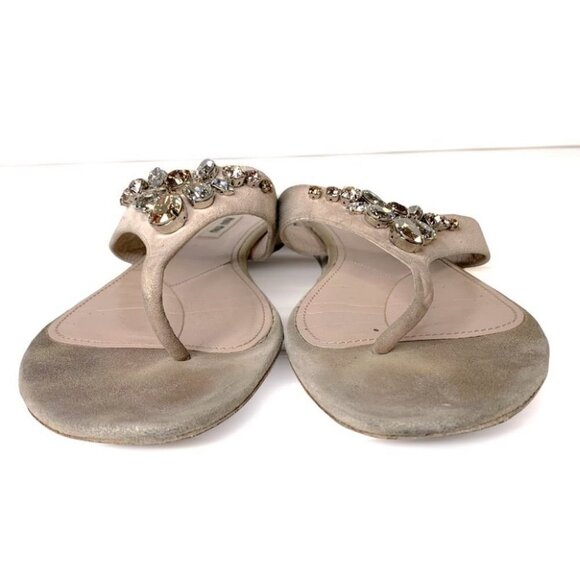 MIU MIU designer leather stones faux diamonds sandals - Picture 2 of 10